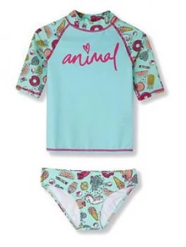 Image of Animal Girls Paddle Rash Vest Set - Green