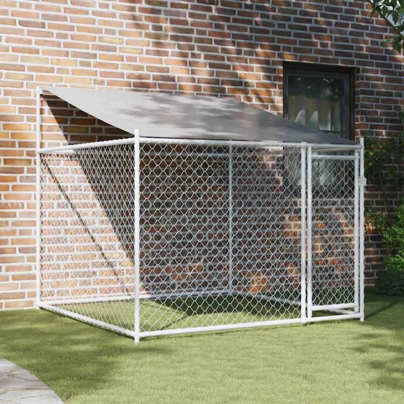 Image of VIDAXL Dog Cage with Roof and Door Grey 2x2x2 m Galvanised Steel vidaXL 172559