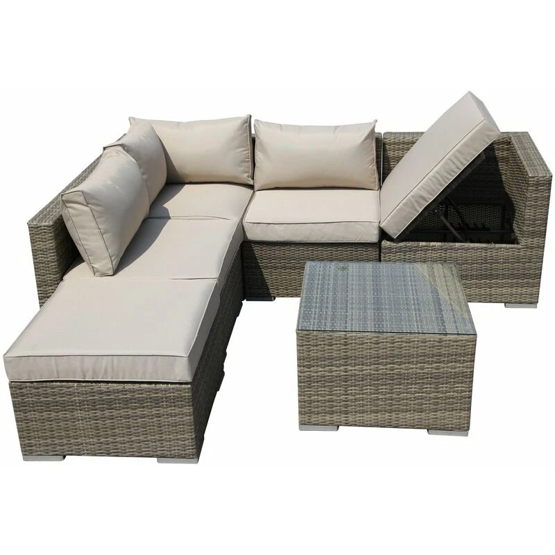 Image of FURNITURE ONE Furniture One - Rattan 5 Seater Modular Outdoor Garden Sofa - Nature - Natural 1x2001-1x2002-1x2004-N