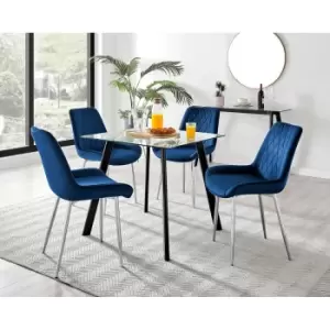 Image of Furniture Box Seattle Glass and Black Leg Square Dining Table & 4 Navy Pesaro Silver Chairs
