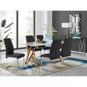 Image of Furniture Box Taranto White High Gloss Dining Table and 6 Black Lorenzo Chairs
