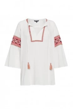 Image of French Connection Adanna Crinkle Embroidered Smock Top White