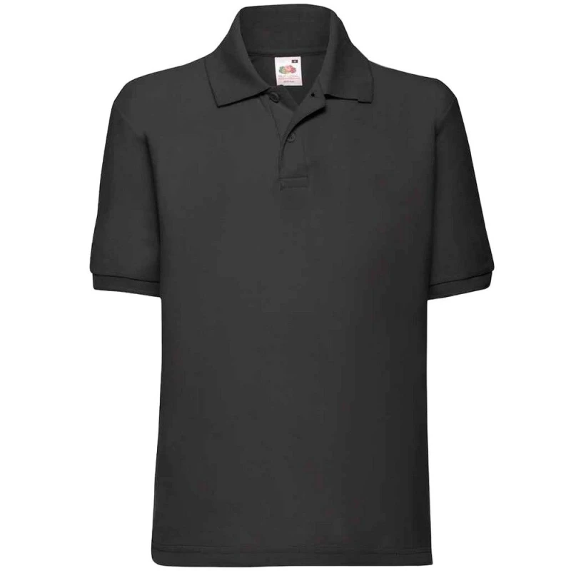 Image of Fruit of the Loom Poly Cotton Pique Polo Shirt in Black Size: 12-13 Years Black Unisex 12-13 Years