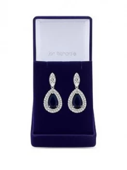 Image of Jon Richard Jon Richard Cubic Zirconia Baguette Navette Sapphire Pear Drop Earring
