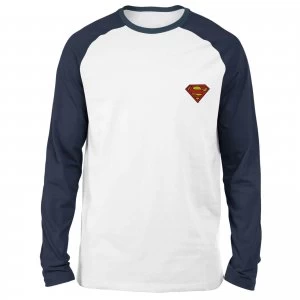 Image of DC Superman Unisex Long Sleeved Raglan T-Shirt - White/Navy - S