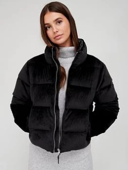 Image of Superdry Studios Velvet Down Padded Jacket - Black, Size 8, Women