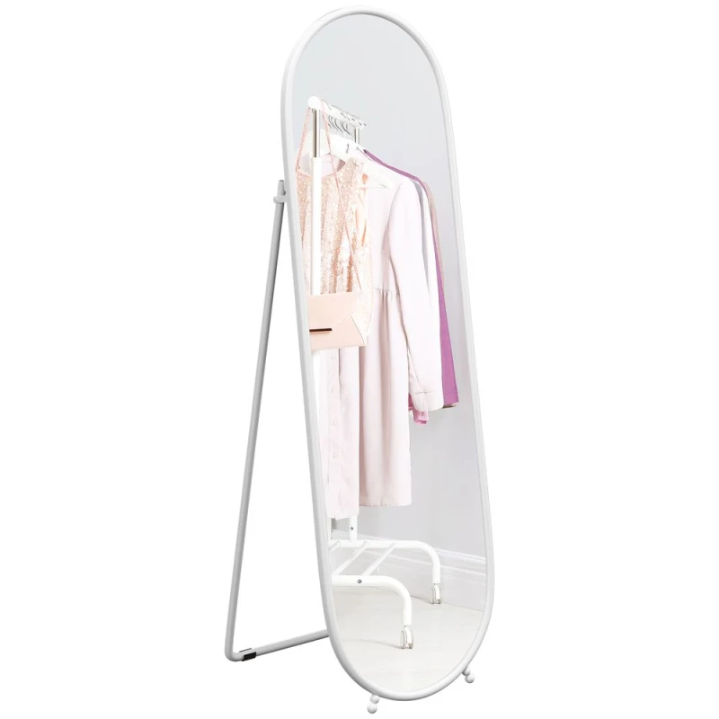 Image of HOMCOM Oval Full Length Mirror with Metal Frame Hanging or Leaning White - Homcom 5056725539634