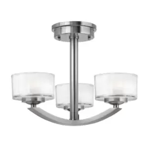 Image of 3 Bulb Semi Flush Light Faceted 13mm Thick Glass. Brushed Nickel LED G9 3.5W