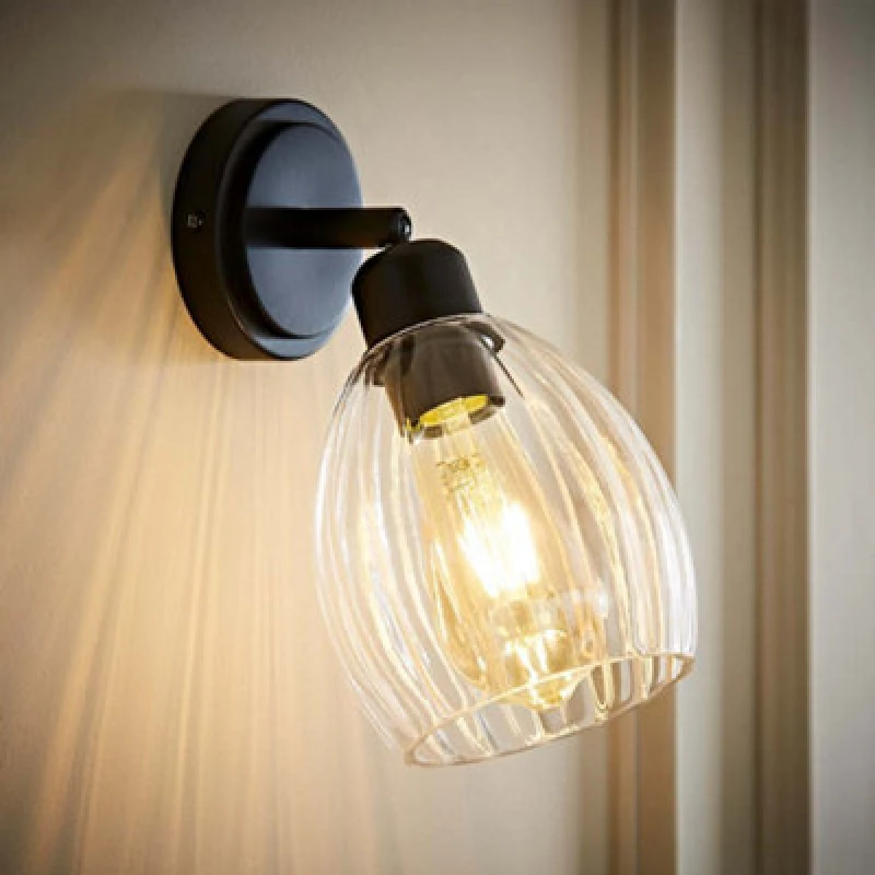 Image of ValueLights ValueLights Cheltenham Ribbed Glass Dome Adjustable Spotlight Wall Light in Black One Size Unisex 5016529274636