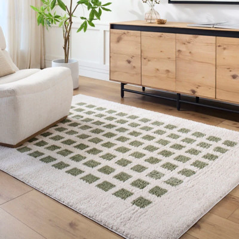 Image of Livabliss Machine Washable Modern Shaggy Grass Green Laurine Area Rug 140 X 200 Cm - Easy Care, Ideal For Living Room & Bedroom
