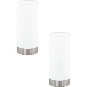 Image of 2 PACK Table Lamp Colour Satin Nickel Shade Round White Satin Glass E27 1x60W
