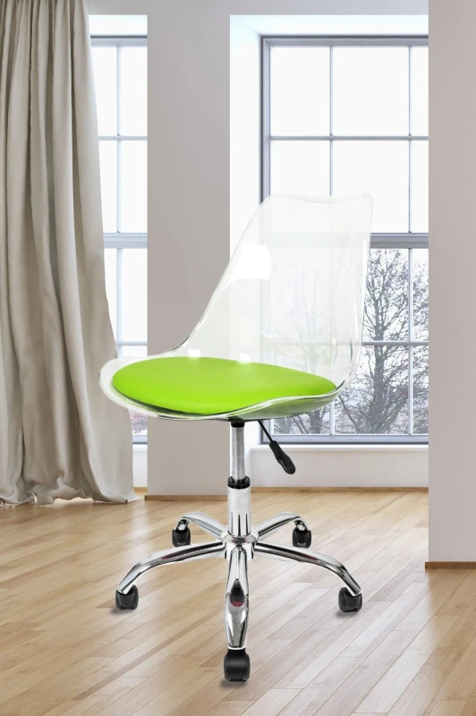 Image of Fusion Living Soho Clear Plastic Dining Chair with Swivel Base in Green Green Unisex