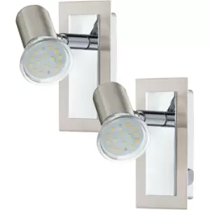 Image of 2 PACK Wall Light Colour Satin Nickel Chrome Plated Rocker Switch GU10 1x5W