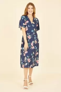Image of Navy Floral Kimono Midi Dress