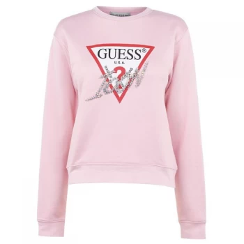 Image of Guess Triangle Logo Crew Neck Sweatshirt - Pink PALM