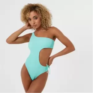 Image of Jack Wills Crinkle Asymmetric Swimsuit - Green