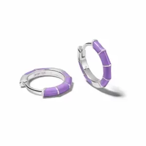 Image of Daisy London 925 Sterling Silver Purple Stripe Huggie Hoop Earrings Sterling Silver