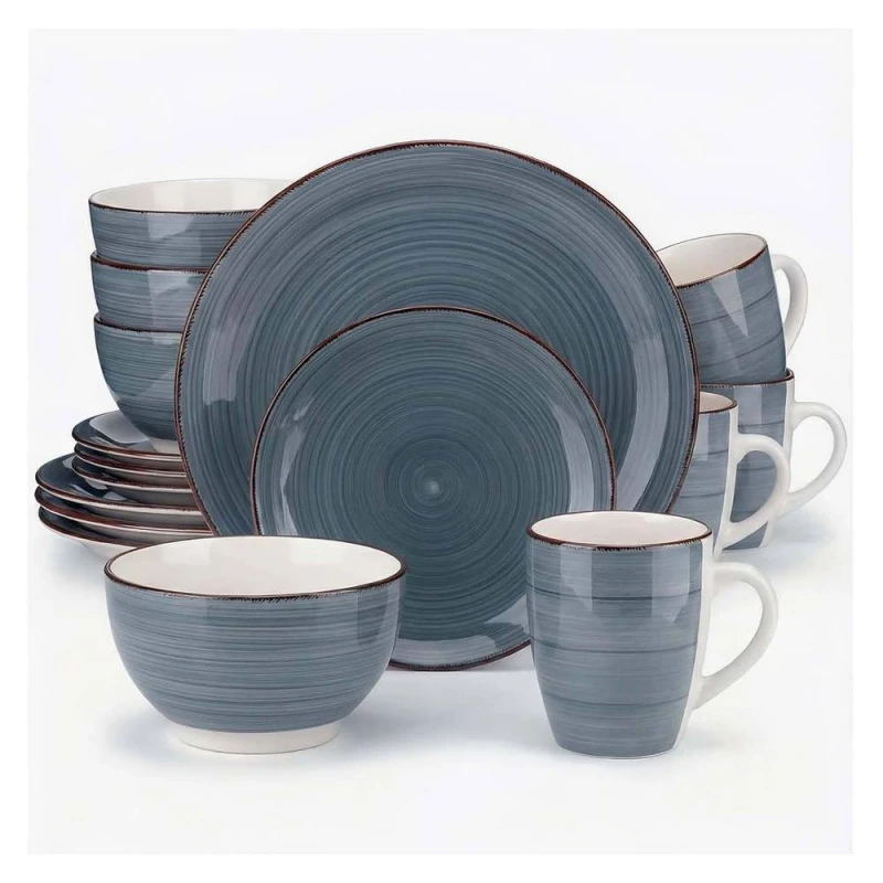Image of Alivio Porcelain 16 Piece Dinner Set Lead-Free Glaze Dinnerware in Grey Grey Unisex