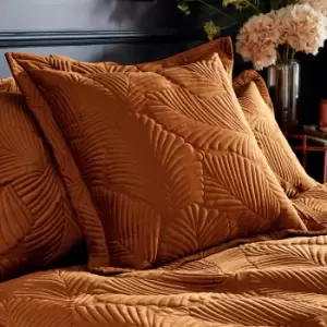 Image of Palmeria Quilted Velvet Cushion Rust, Rust / 60 x 60cm / Polyester Filled