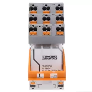 Image of Phoenix Contact, 24V dc Coil Non-Latching Relay 3PDT, 10mA Switching Current DIN Rail, 3 Pole, 2903278