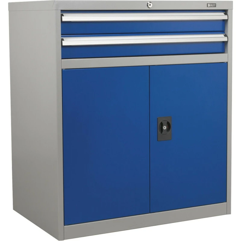 Image of Loops Industrial Double Locker Cabinet - 900 x 450 x 1000mm - 2 Drawers & 1 Shelf Multi