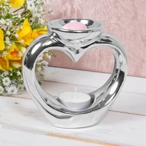 Image of Silver Ceramic Heart Shaped Wax Oil Warmer By Lesser & Pavey