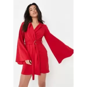 Image of Missguided Flare Slv D Ring Blazer Dress - Red