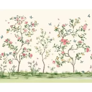 Image of Oriental Flower Tree Cream Wall Mural - 3m x 2.4m
