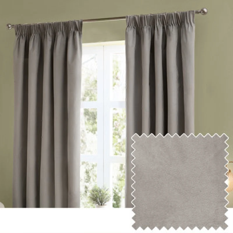 Image of Furn. The Ultimate Velvet Room Darkening Pencil Pleat Curtain Pair, Silver, (W)117X (D)183Cm