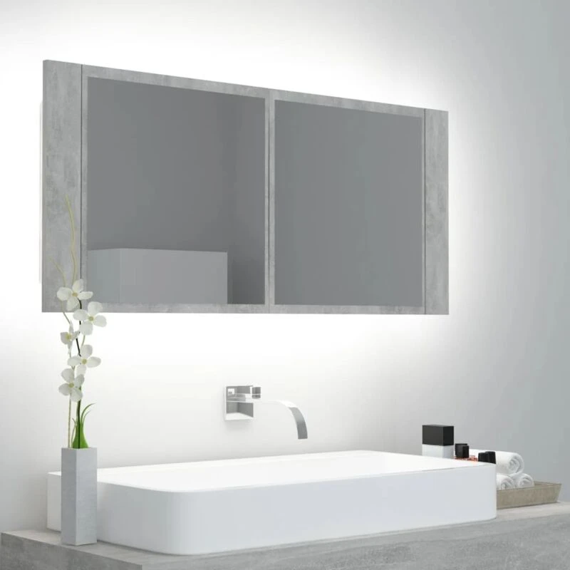 Image of VIDAXL LED Bathroom Mirror Cabinet Concrete Grey 100x12x45cm Acrylic Vidaxl 8720286221693
