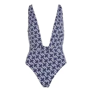 Image of TOMMY HILFIGER Plunge One Piece Print - Blue