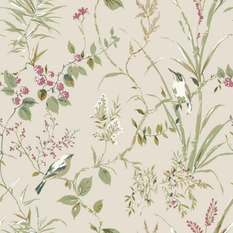 Image of Crown Crown - Mariko Natural Wallpaper Floral Treebird Metallic Stylish Feature Wall WL-M1855