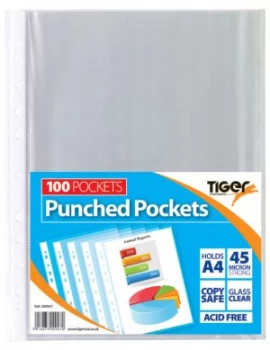 Image of Tiger A4 Punched Pockets PK100