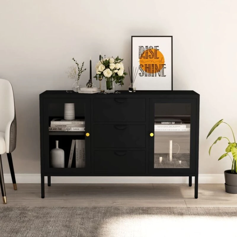 Image of VIDAXL Sideboard Black 105x35x70cm Steel and Tempered Glass Vidaxl 8720286564417