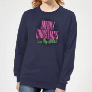 Image of National Lampoon Merry Christmas (Kiss My @$$) Womens Christmas Sweatshirt - Navy - S
