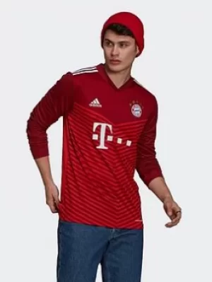 Image of adidas Fc Bayern 21/22 Long Sleeve Home Jersey, Red Size M Men