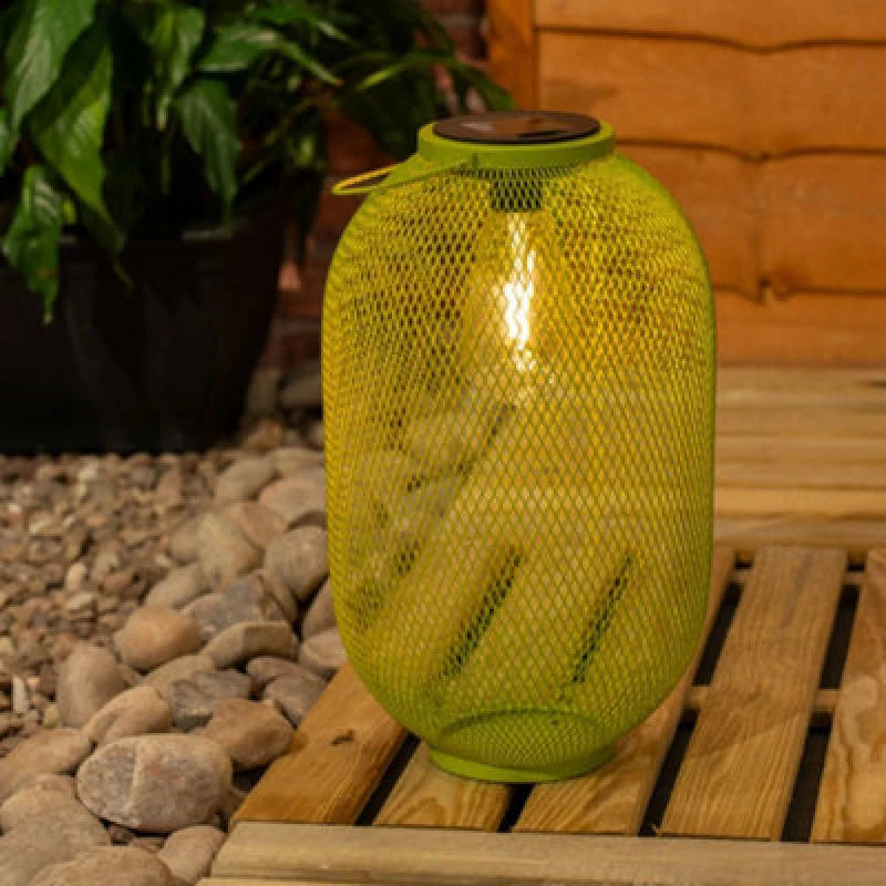 Image of ValueLights ValueLights Metal Mesh Basket Solar Powered Outdoor Garden Lantern Light in Bright Green Bright Green One Size Unisex 5016529270959