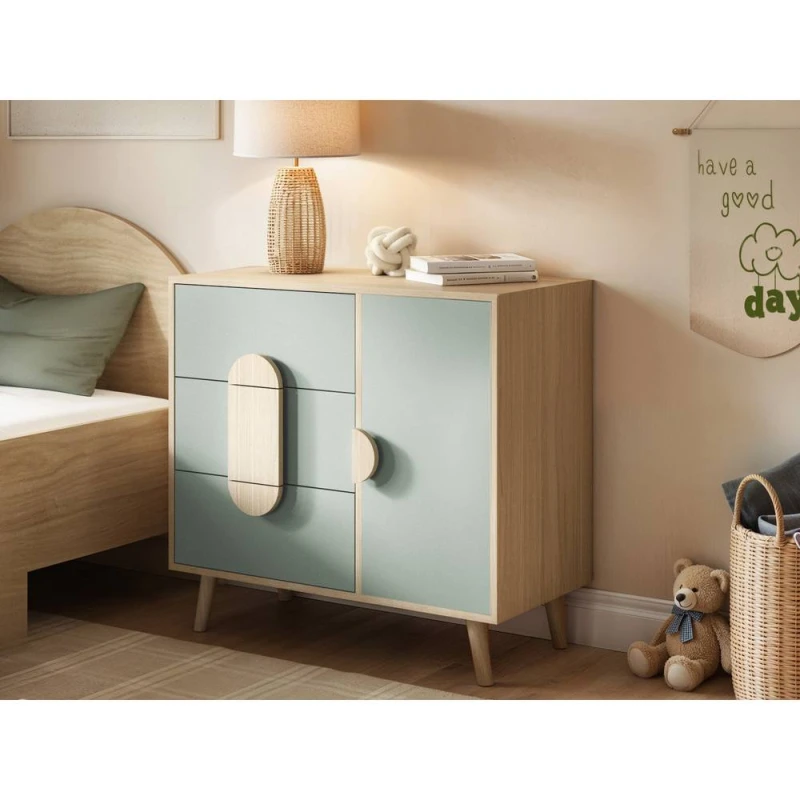 Image of Flair Noah Chest of Drawers Oak in Green Green Unisex