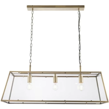 Image of Endon Collection Lighting - Multi Arm Pendant Light Matt Antique Brass Plate, Clear Glass