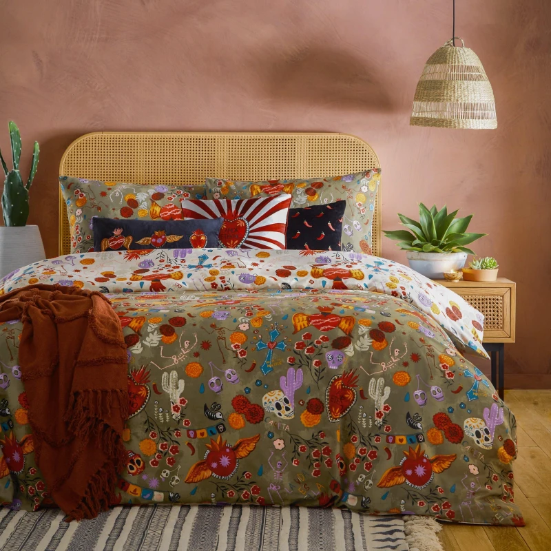 Image of La Vida Festive Reversible Duvet Cover Set Multicolour, Multicolour / Single