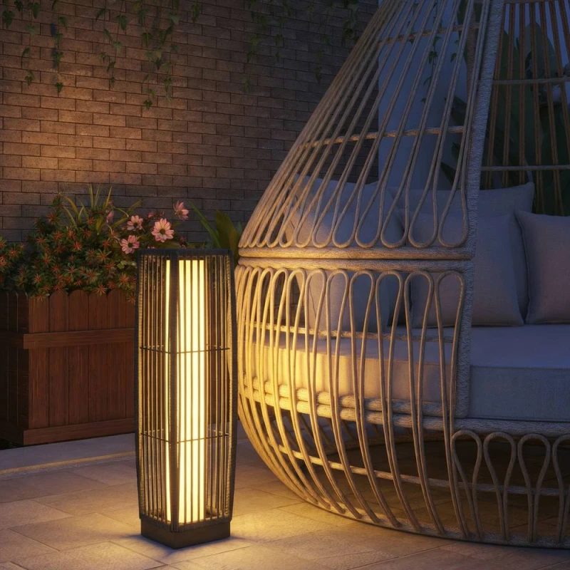 Image of OUTSUNNY Solar Rattan Floor Lamp Auto On/Off Garden Lantern, Dark Grey Dark Grey Unisex