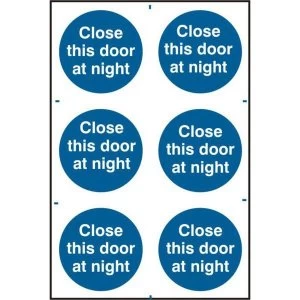 Image of ASEC Close This Door At Night 200mm x 300mm PVC Self Adhesive Sign
