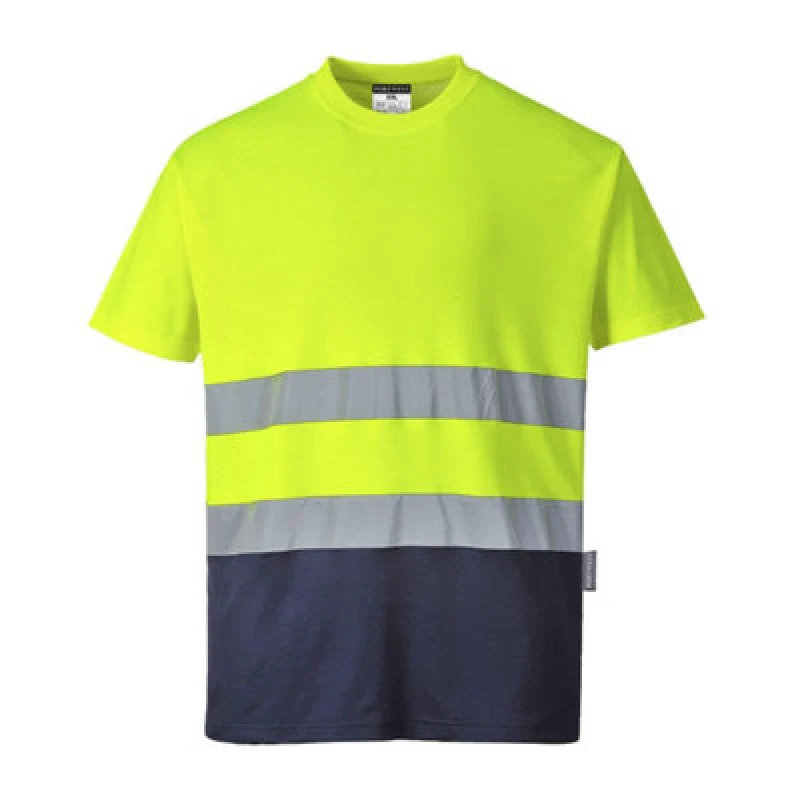 Image of Portwest Hi Vis Cotton Comfort Contrast Short Sleeve T Shirt S173YNR4XL Colour: Yellow / Navy