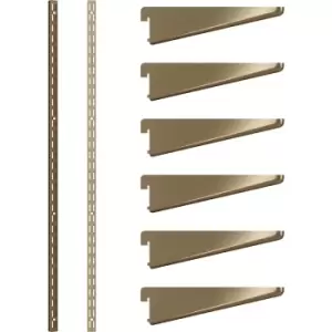 Image of Rothley Antique Twin Slot Shelving Kit 1980mm Uprights (x2) & 120mm Brackets (x6) in Brass Steel