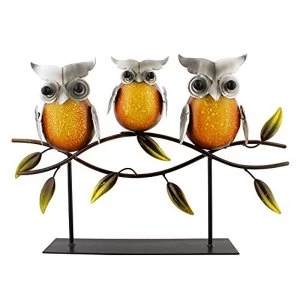 Image of Country Living Hand Painted Metal Owls on Branch 28.5cm