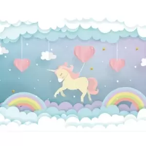 Image of Unicorn Dream Blue Wall Mural - 3.5m x 2.8m