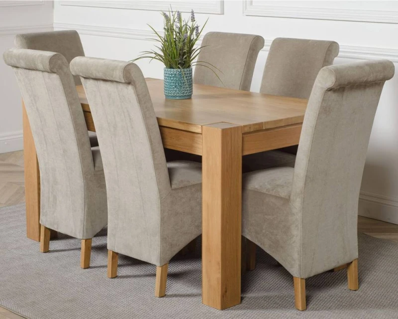 Image of Thats Furniture Kuba 150 x 85cm Chunky Medium Oak Dining Table & 6 Montana Fabric Chairs in Grey Grey Unisex 150 x 85 cm