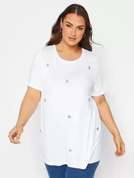 Image of Yours Stud Detail Short Sleeve Tee White, Size 16, Women