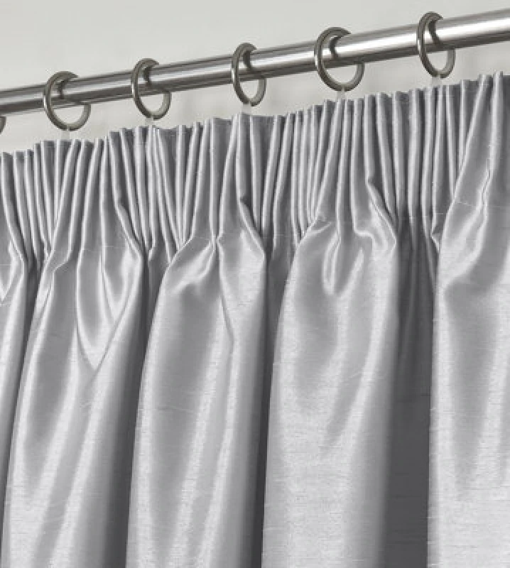 Image of Intimates Modern Ring Top Curtains, Ready-Made High-Quality Faux Silk, Machine Washable, Energy-Saving Living Room Curtains - Silver
