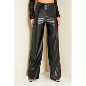 Image of I Saw It First Black Pu Placket Wide Leg Trousers - Black